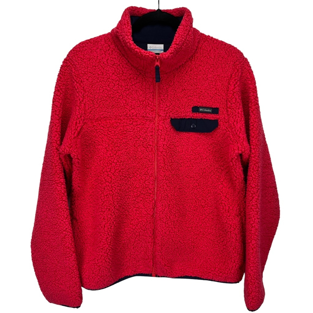 ⛔️ SOLD! ⛔️ Columbia L Red Navy Sherpa Fleece Jacket Long Sleeve Full Zip Pocket
